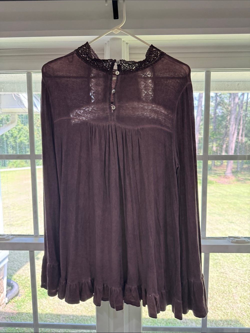 easel Plum Lace-Yoke Long Sleeve Boho Tunic - Picture 3 of 3